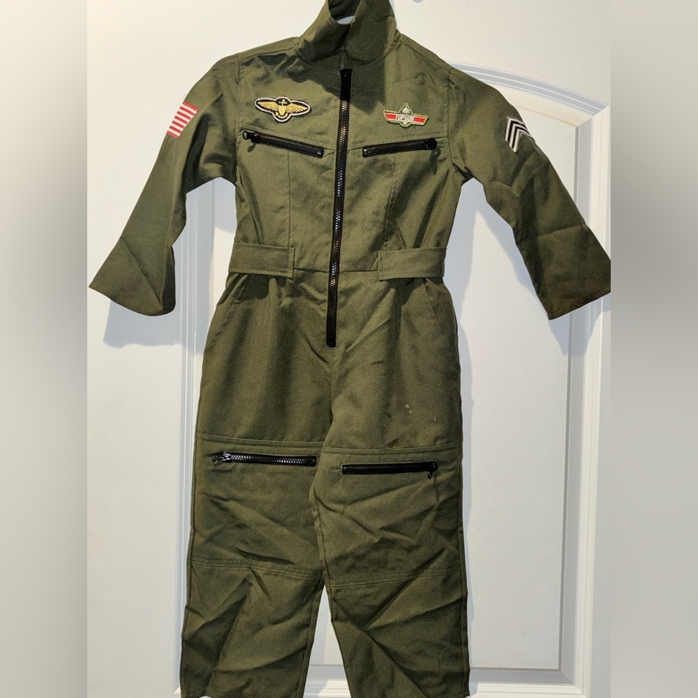 Top Gun Kids Green Flight Suit Costume - Picture 2 of 8